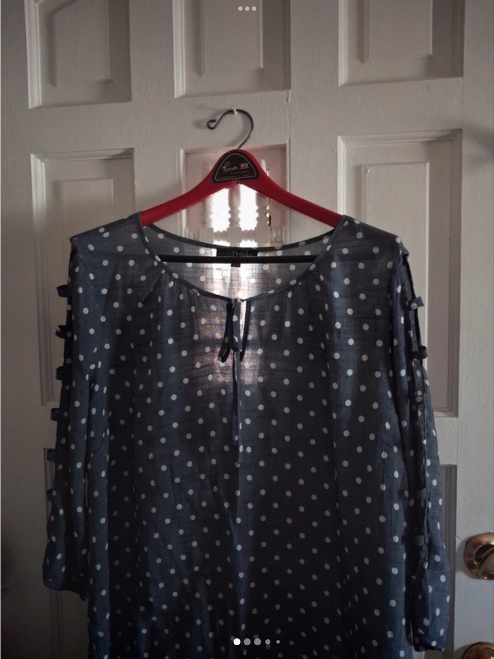 Fred David Navy Blue Polka Dot Tie-Neck Tunic